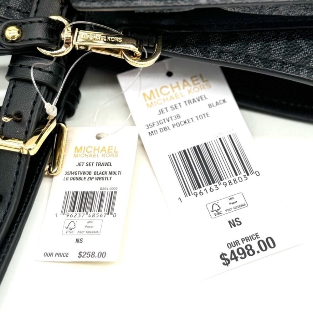 Michael Kors Jet Set Medium Pocket Tote Bag & Double Zip Wallet Black Multi - Picture 13 of 13